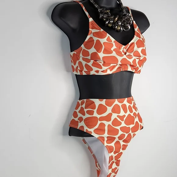 Beachsissi , Orange and creme 2 pc swimsuit, Sz L - Picture 5 of 10